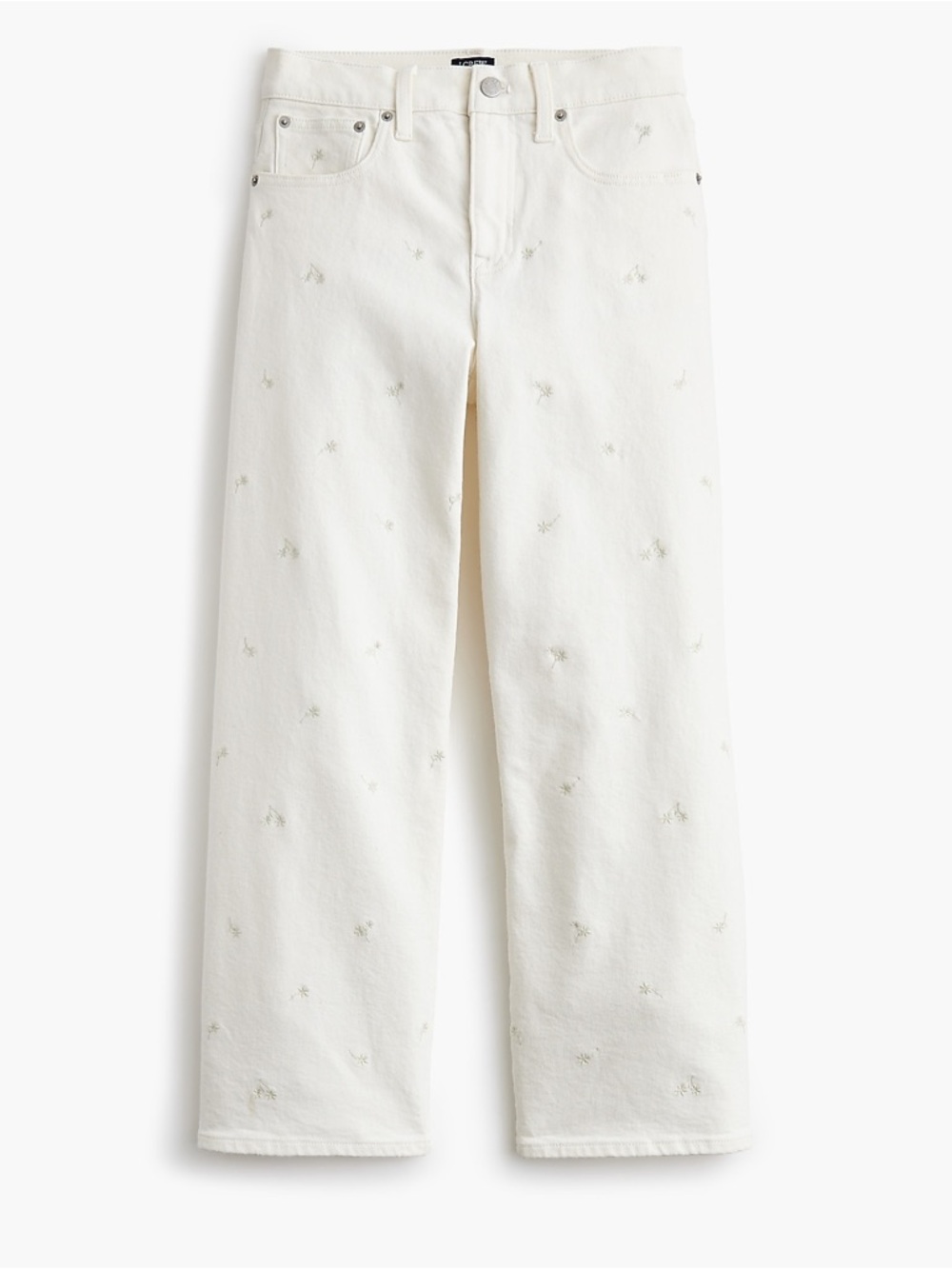 J. Crew White Embroidered Wide-Leg Jeans
